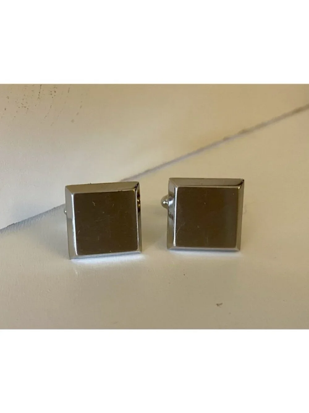 Hickok Square MCM Cuff Links Brushed Silver Tone Vtg  Plain Simple Minimalist
